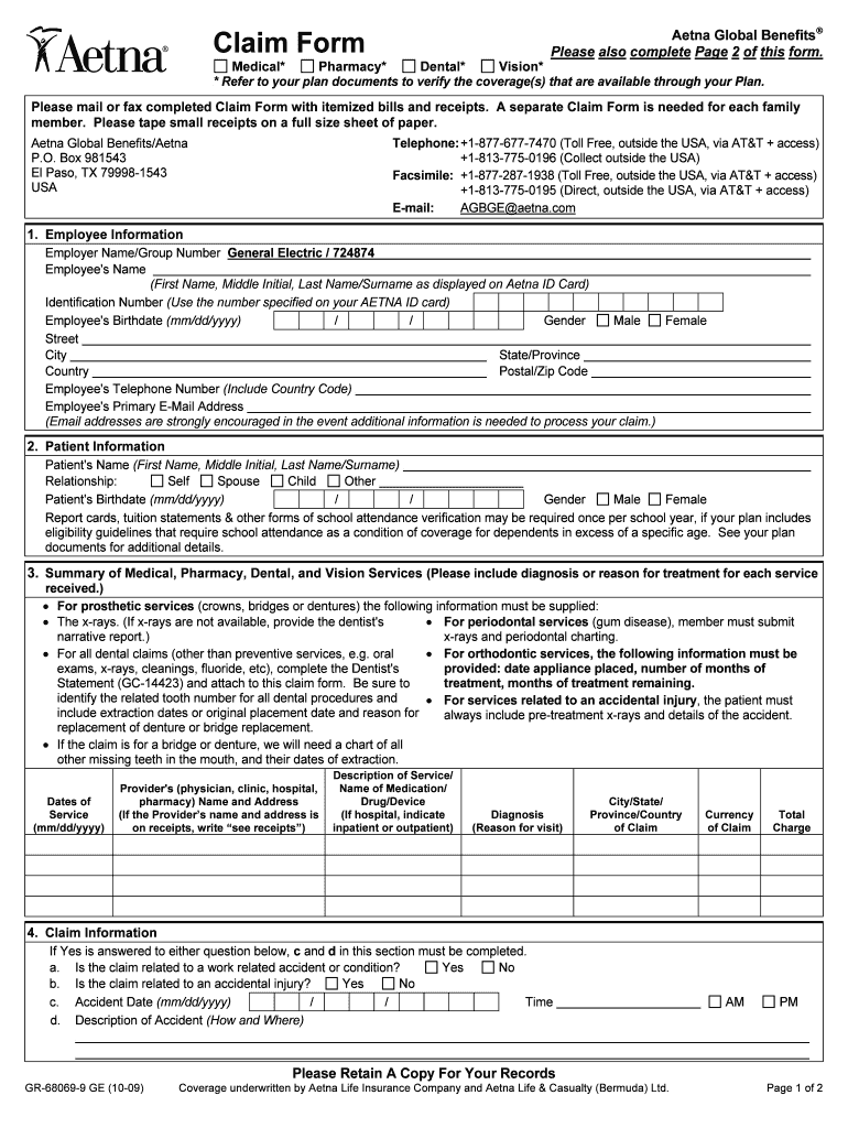 Fillable Online Global Aetna International Medical Claim Form Adobe