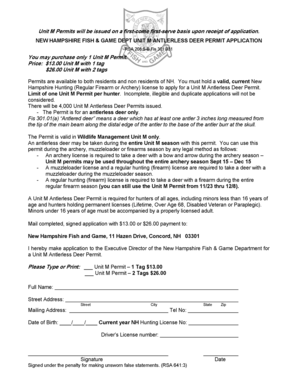 New Hampshire Unit M Antlerless Deer Permit Application