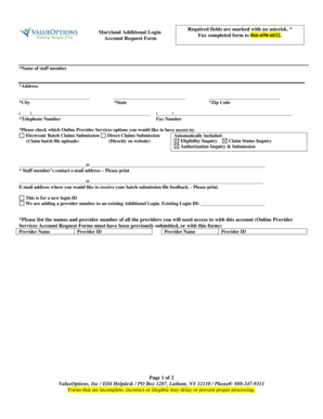 Maryland Additional Login Account Request Form