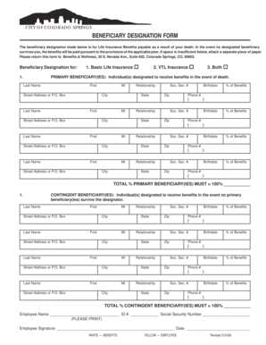City of Colorado Springs Beneficiary Designation Form