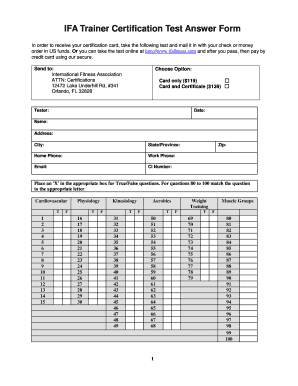 IFA Trainer Certification Test Answer Form - International Fitness ...