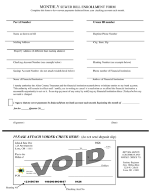Monthly Sewer Bill Enrollment Form