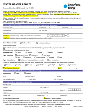 CenterPoint Energy Water Heater Rebate Form