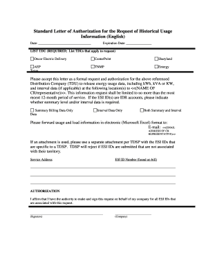 Letter of Authorization for Historical Usage Information