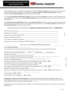 Central Transport Damaged Freight Claim Inspection Form