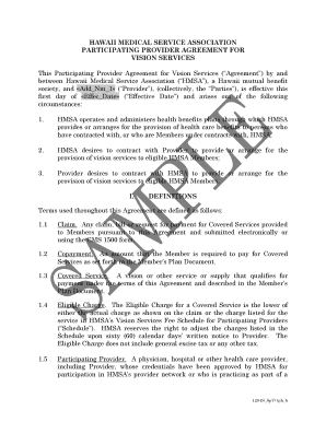 Hawaii Medical Service Association Vision Services Agreement