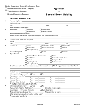 Western World Insurance Company Special Event Liability Application