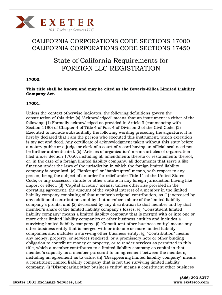 Fillable Online CALIFORNIA CORPORATIONS CODE SECTIONS 17000 Fax Email