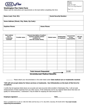 Washington Flex Claim Form - ASIFlex