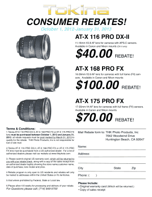 Camera Lens Rebate Form