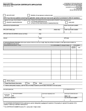 California Private Applicator Certificate Application