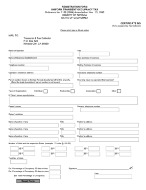 California Transient Occupancy Tax Registration Form