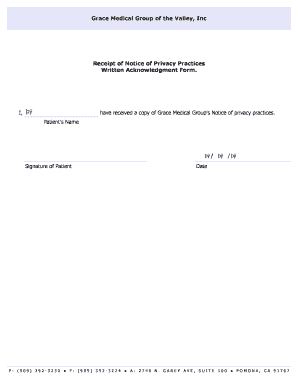 Grace Medical Group Privacy Practices Acknowledgment Form