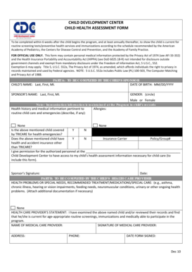 Child Health Assessment Form