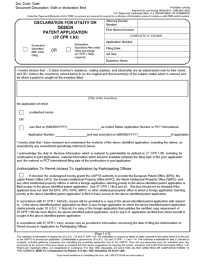USPTO Patent Application Declaration Form