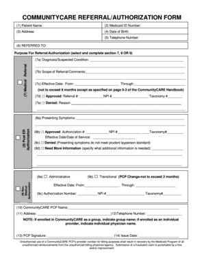 CommunityCARE Referral Authorization Form