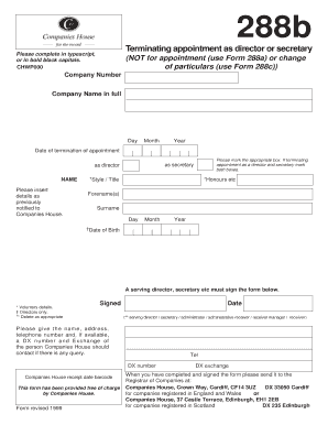 UK Director or Secretary Termination Form 288b