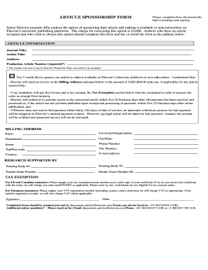 Elsevier Article Sponsorship Form