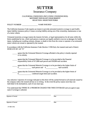California Uninsured Motorist Insurance Selection Form