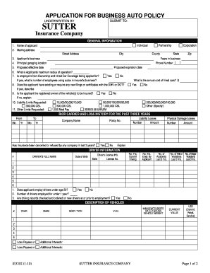 California Business Auto Policy Application