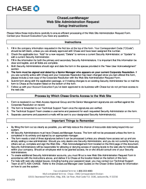 ChaseLoanManager Web Site Administration Request Form
