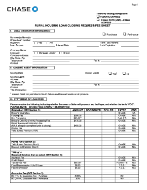 Rural Housing Loan Closing Request Form