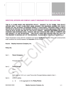 Beazley Directors Officers Liability Insurance Policy