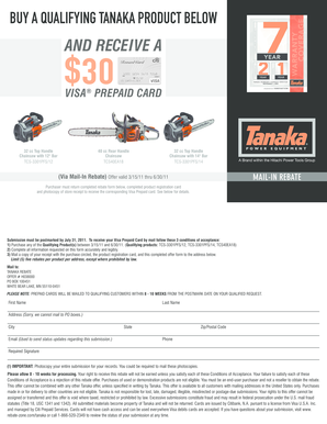 Tanaka Chainsaw Mail-In Rebate Form