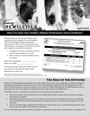 Dialysis Performance Score Certificate