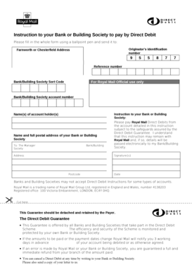 Royal Mail Direct Debit Instruction Form