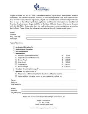 Angels Unaware Donation Form