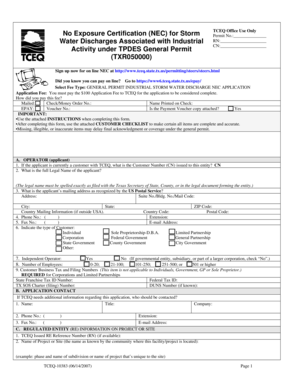 Texas No Exposure Certification Form