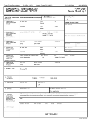 Texas Ethics Commission Candidate Officeholder Form C/OH