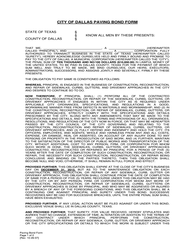 city of dallas paving bond form 2007 Preview on Page 1