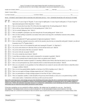 OSSAA Eligibility Record Form