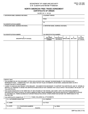 NAFTA Certificate of Origin