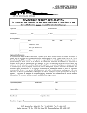 Revocable Permit Application for Temporary Real Estate Signs