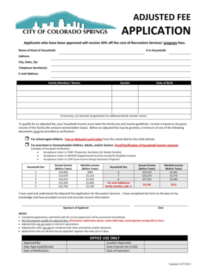 Adjusted Fee Application for Recreation Services