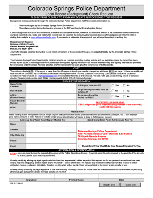 Colorado Springs Police Department Background Check Request
