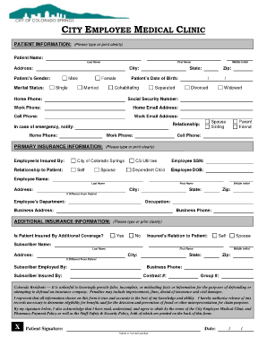 City Employee Medical Clinic Patient Information Form