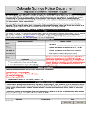 Colorado Springs Sex Offender Information Request