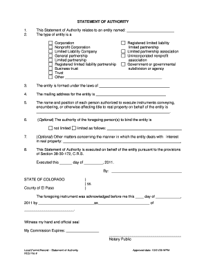Statement of Authority Form