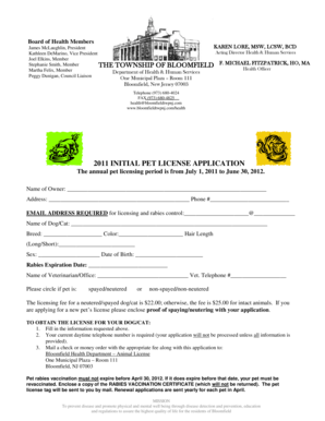 Bloomfield Pet License Application