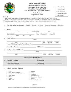 Palm Beach County Senior Center Registration Form