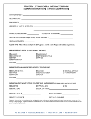 Property Listing General Information Form