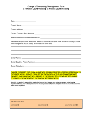 Change of Ownership Management Form
