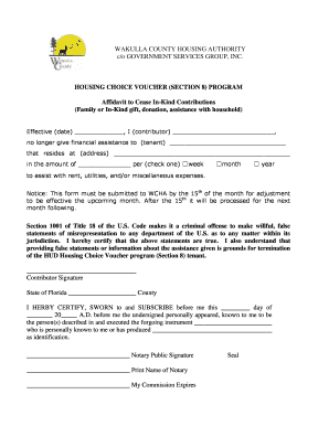 Affidavit to Cease In-Kind Contributions