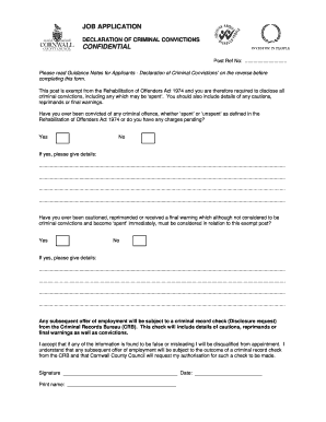 Declaration of Criminal Convictions Form