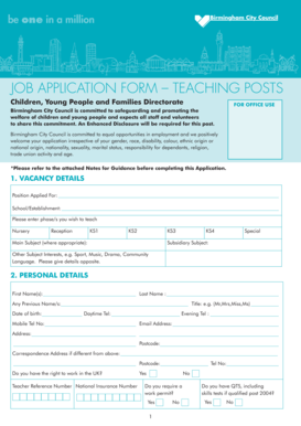 Job Application Form – Teaching Posts