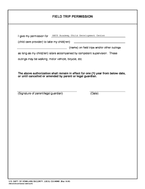 Field Trip Permission Form